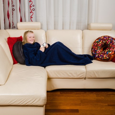 Kocyk Szlafrok Junior Granatowy dla dzieci RĘKAWY Kocyk Szlafrok Junior Granatowy dla dzieci RĘKAWY