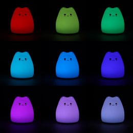 Lampka nocna dla dzieci silikonowa dotykowa miękka RGB LED biała kotek